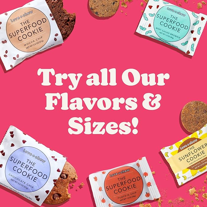 Love + Chew Mini Vegan Cookies, Gluten Free, 3g Plant Based Protein Per Cookie, Healthy Snacks for Adults and Kids, Refined Sugar Free, Individually Wrapped Cookies, Cherry Almond, 18 Pack