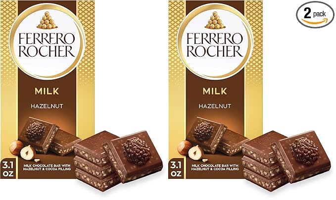 Ferrero Rocher Premium Chocolate Bars,2 Pack, Milk Chocolate Hazelnut, Luxury Chocolate, Individually Wrapped, 3.1 Oz Each
