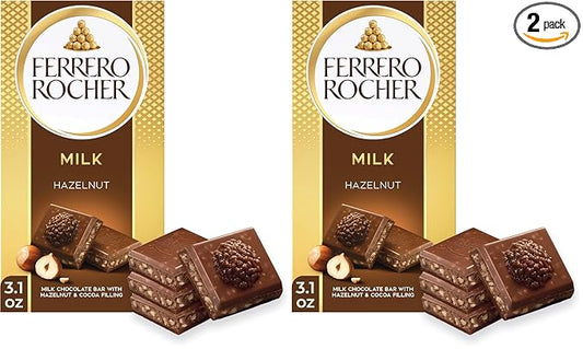 Ferrero Rocher Premium Chocolate Bars,2 Pack, Milk Chocolate Hazelnut, Luxury Chocolate, Individually Wrapped, 3.1 Oz Each