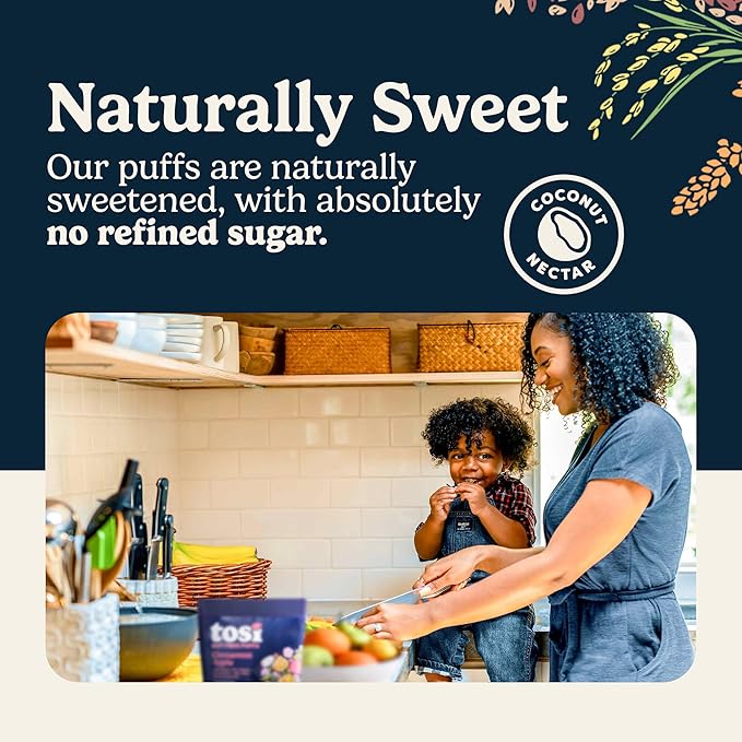 Tosi Crispy Puffs (3oz, 4 Pack), Vegan Crunchy Snacks, 8g Plant Based Protein, Nut-Free, Allergen Friendly, Healthy Snacks for Adults & Kids, Gluten Free Treats, Ancient Grains (Salty Sweet)