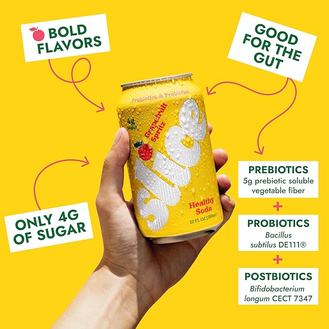 Slice Healthy Soda, Grapefruit Spritz, Prebiotic & Probiotic Soda Pop, 5g Fiber, 35 calories, 12 fl oz 12 Pack