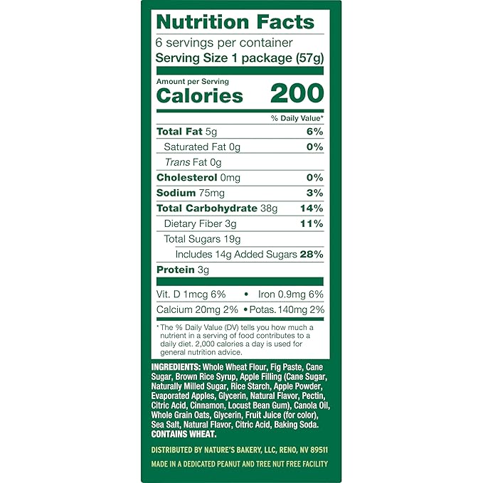 Nature's Bakery Fig Bars, Apple Cinnamon, 2 Oz, 6 Ct (Pack of 2)