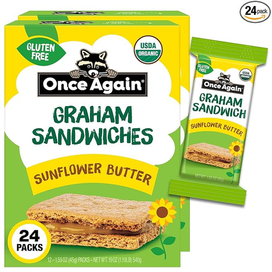 Once Again Sunflower Butter Graham Sandwiches - Gluten Free Snacks for Kids & Adults - Sandwich Crackers with Organic Sunflower Seed Butter - Vegan, Nut Free Snacks for Lunch & School, 24 Count
