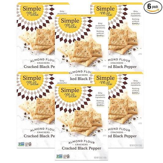 Simple Mills Almond Flour Crackers Black Cracked Pepper Gluten Flax Seed 4.25 oz Pack of 6