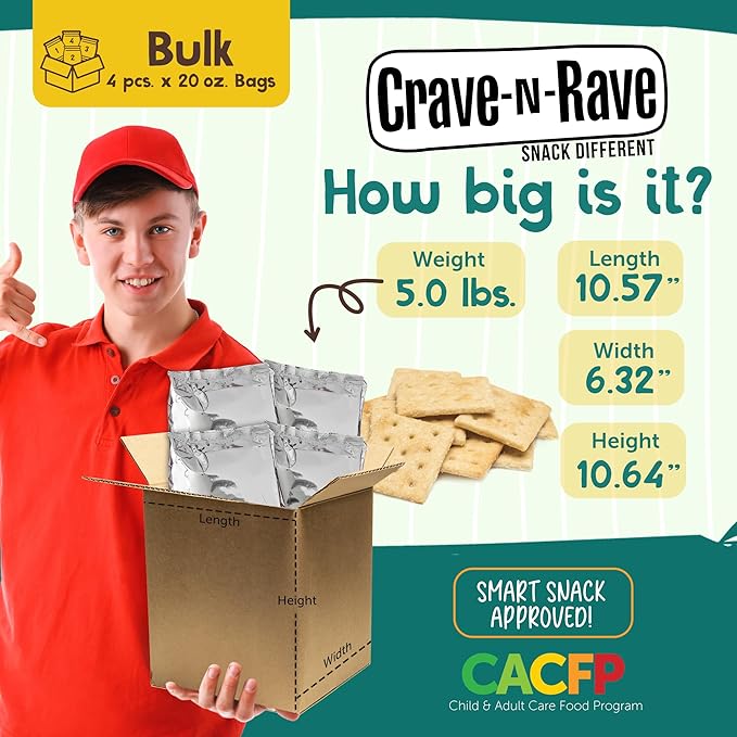 Crave-N-Rave The Originals Champ Wheat Crackers Bites, All-Natural Saltine Crackers. Kosher Whole Grain Crackers, Made in USA, 4 Large Packs, 80 oz Total