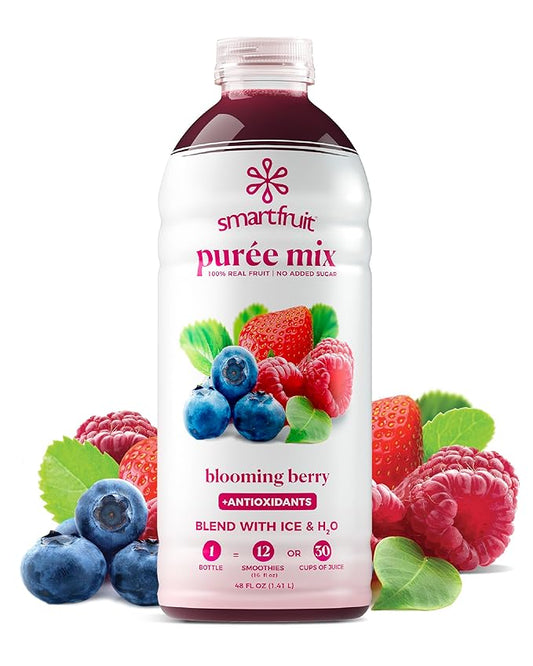 Smartfruit Blooming Berry + Antioxidants – 100% Real Fruit Purée with Strawberries, Blueberries, Raspberries – Great for Smoothies, Juice, Yogurt, Cocktails, Teas & More – High in Vitamin A & C – 48oz