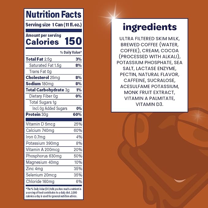 Nurri - 30g Protein Ultra Filtered Milk Shake – Mocha- Lactose Free, Low Sugar, 150 Calories, 10 Vitamins and Minerals - 11 fl oz, 10 Cans
