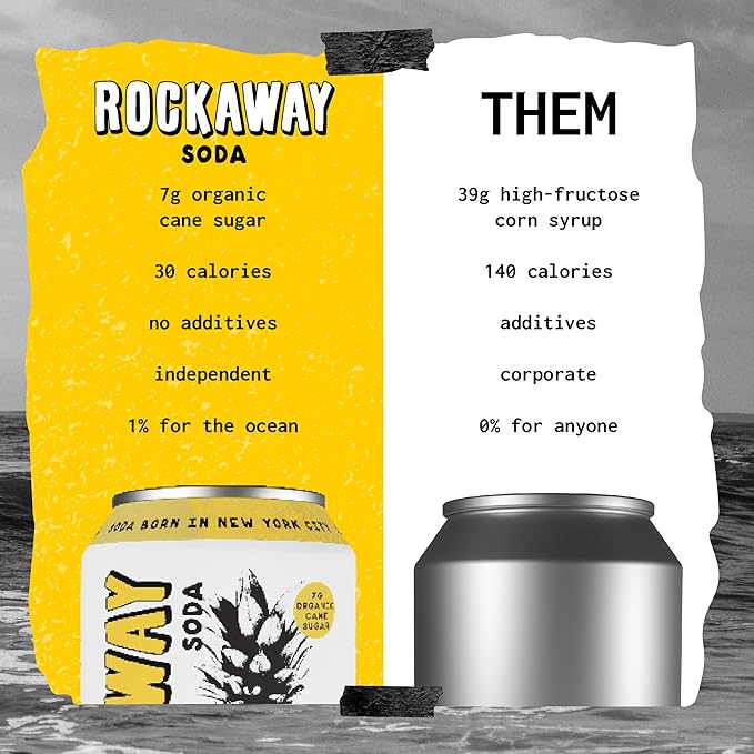 ROCKAWAY Pineapple Ginger Soda Drinks - Low calorie drinks made from Real Fruit Juice, All Natural - Soda Pop Drinks Gluten Free, Vegan, GMO Free - 12oz (12 Pack)