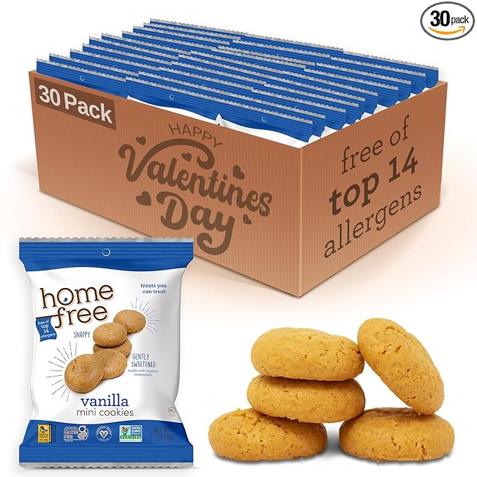 Homefree Treats You Can Trust Gluten Free Mini Cookies, Single Serve, Vanilla, 70% Organic, 1.1 Ounce (Pack of 30)
