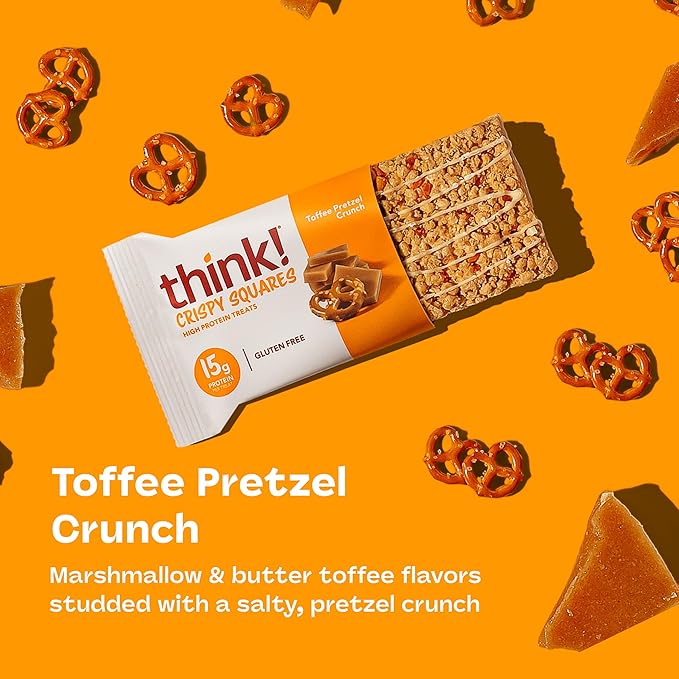 Think! High Protein Crispy Squares Toffee Pretzel Crunch Treat (10 Pack)