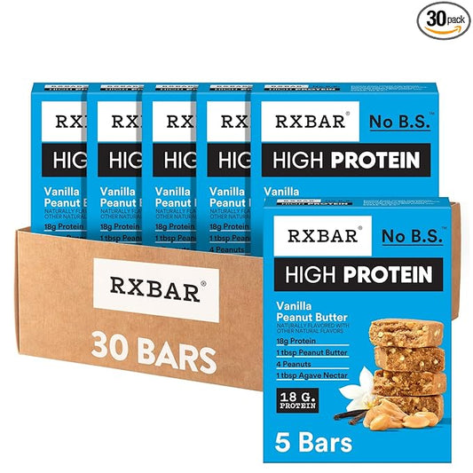 RXBAR High Protein Bars, Gluten Free, Protein Snacks, Vanilla Peanut Butter (6 Boxes, 30 Bars)