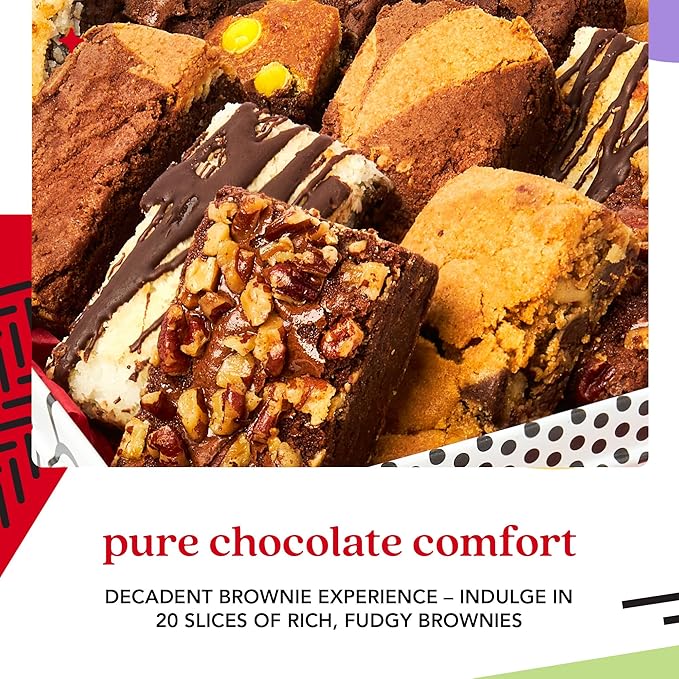 David's Cookies Assorted Brownies Gift Tin - 20 Slices of Individually Wrapped Gourmet Brownies - Delicious Variety of Flavors, Fresh Baked Snacks - Ideal Brownies Gift Basket For Special Occasions