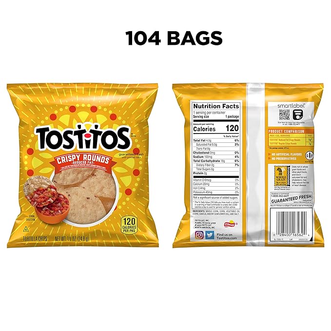 Tostitos Reduced Fat Crispy Rounds Tortilla Chips, 104 Count
