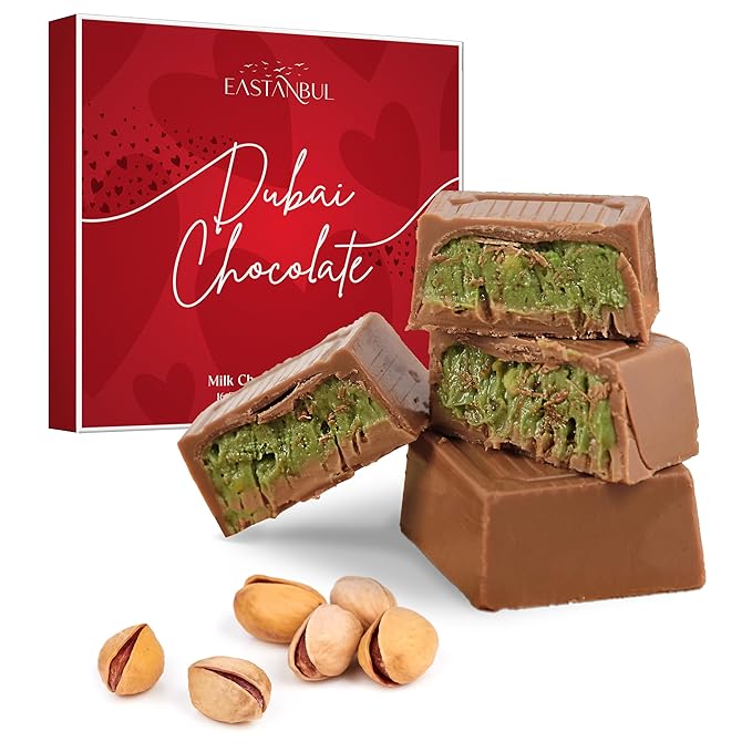 Eastanbul Dubai Chocolate Bar Pistachio, 11.3oz, Premium Pistachio Dubai Chocolate Bar, 16 Pieces Bites with Shredded Phyllo Dough, Knafeh, Viral Candy, Valentines Day Gift