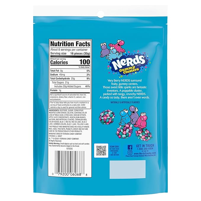 NERDS Gummy Clusters Candy, Very Berry, Crunchy and Gummy, 8 oz