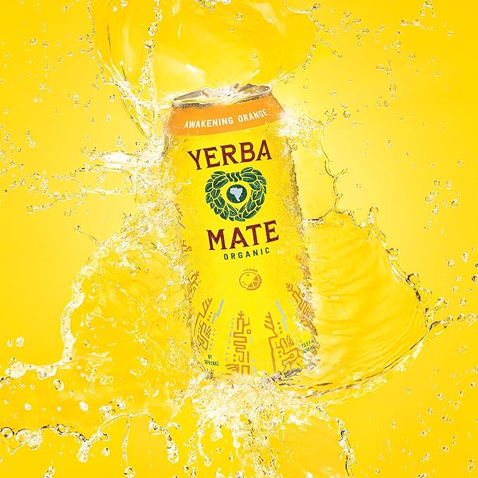 Yerba Madre Organic Yerba Mate, Awakening Orange, 150mg Natural Caffeine, Energy Drink Alternative, No Jitters or Crash, 15.5 Oz Cans (Pack of 12)