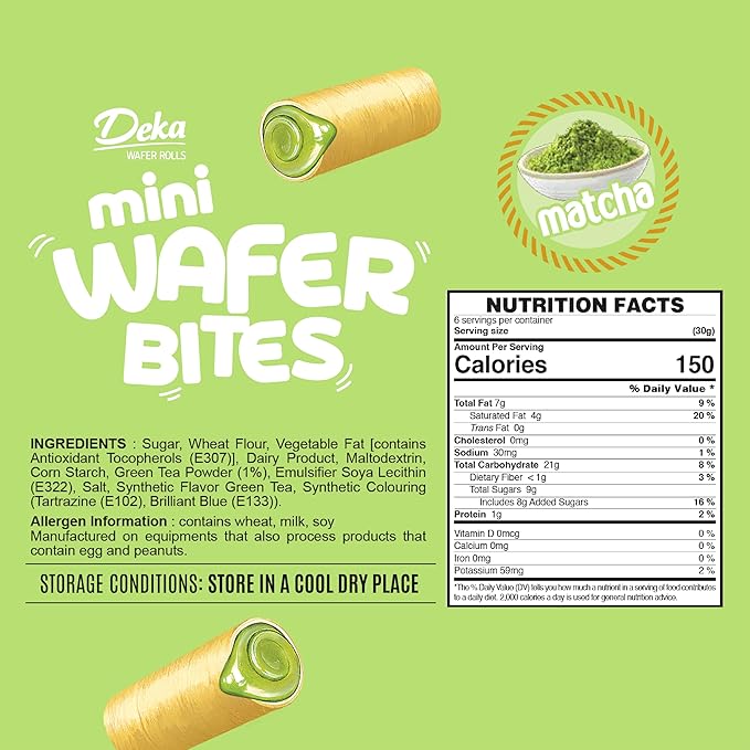 Deka Matcha Mini Wafer Bites Creme Filled Rolled Wafers, 7oz