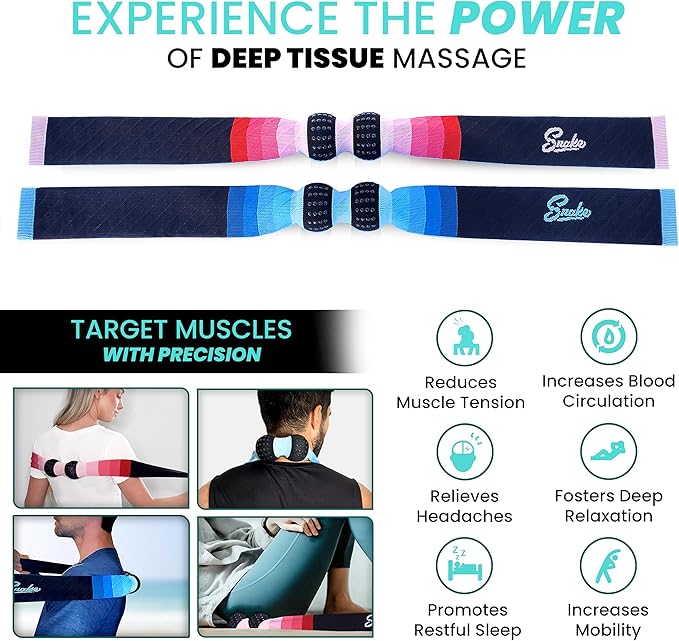 The Snake Deep Tissue Muscle Roller - Dual Lacrosse Ball Self Massager for Back, Body & Foot (Firm, Pink)