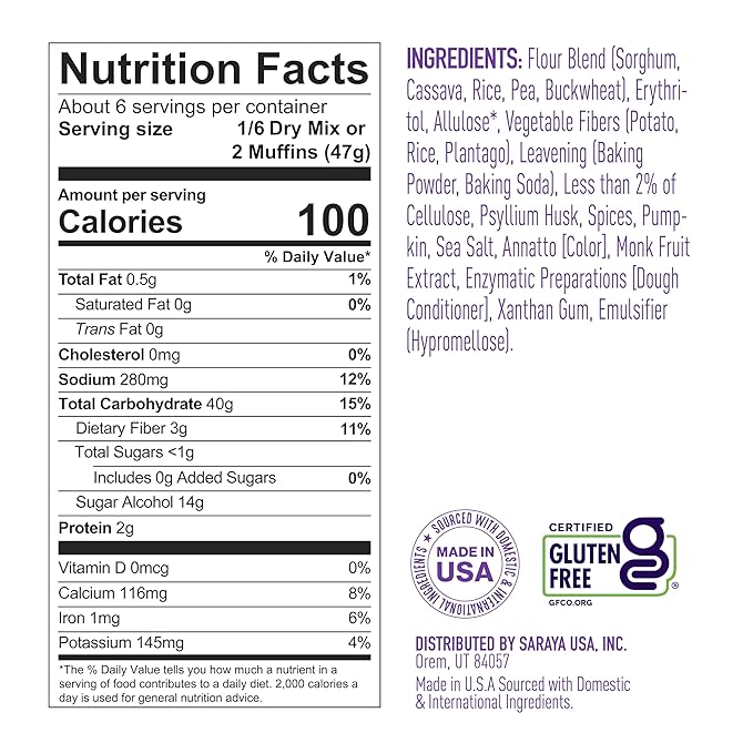 Lakanto Pumpkin Spice Muffin Mix - Gluten Free, Nut Free, Sweetened with Monk Fruit, Allulose, Erythritol, Pumpkin Spice Bread, Fluffy, Great Tasting, Easy to Bake (9.9 Oz)