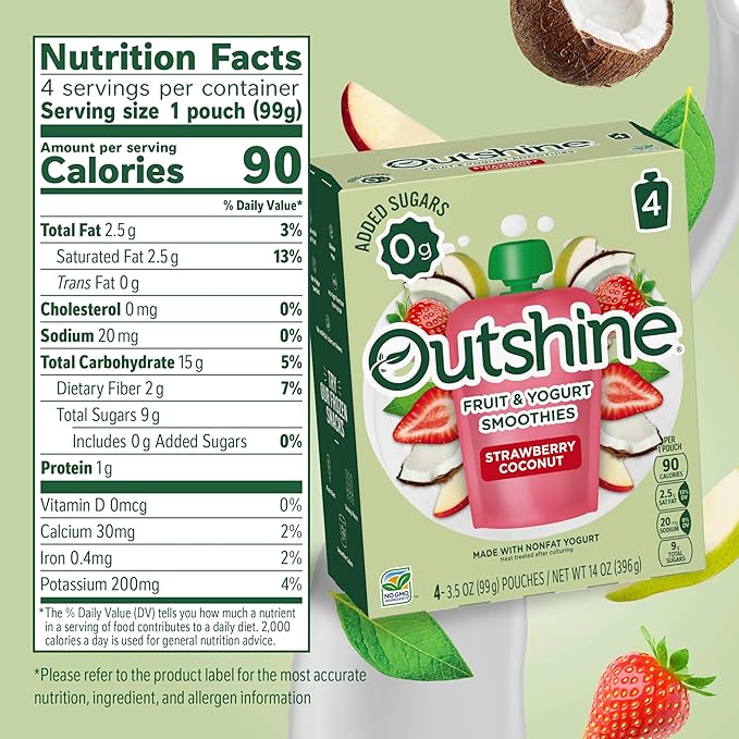 Outshine Smoothie Fruit & Yogurt Smoothie Pouches - Strawberry Coconut (24 Pack)