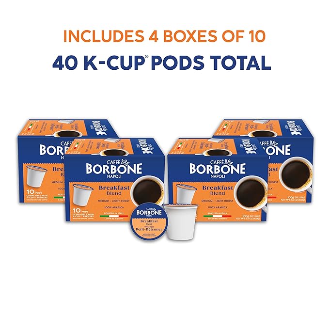 Caffè Borbone Breakfast Blend Coffee (40 Count) – Medium Light Roast, 100% Arabica, Roasted in Naples with Notes of Chestnut and Caramel – Single Serve Coffee Pods Compatible with K-Cup Brewers