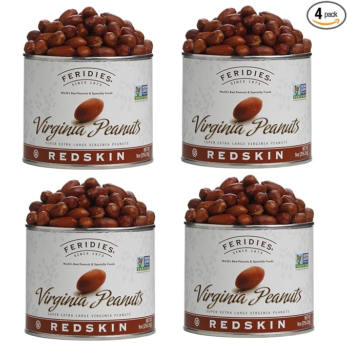FERIDIES Extra Large Salted Red Skin Peanuts, All Natural, No Preservatives, Kosher 9 Ounce (Pack of 4)