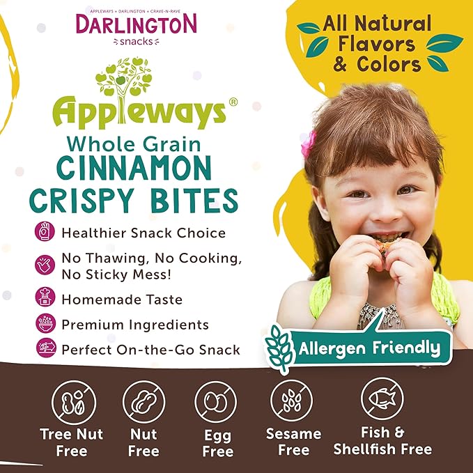 Cinnamon Cookies, 20 Count, 1 oz Each - Crispy Biscuits Cookies, Whole Grain Snacks with Natural Flavors, Shelf-Stable, Healthy Breakfast Snacks for Kids, Daycares & Schools, Made in USA by Appleways