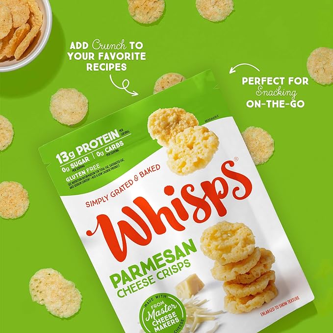 Whisps Cheese Crisps Parmesan Cheese | Protein Chips | Healthy Snacks | Protein Snacks, Gluten Free, High Protein, Low Carb Keto Food (6 Oz, 2 Pack)