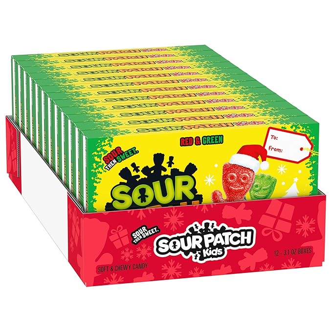SOUR PATCH KIDS Red & Green Soft & Chewy Holiday Candy, Bulk Candy, 12 - 3.1 oz Boxes