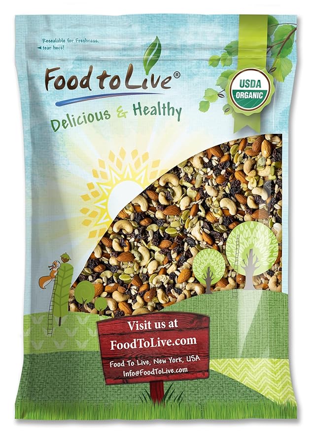 Organic Raw Seeds, Nuts and Raisins Mix, 8 Pounds — Raw and Non-GMO Trail Mix Contains Walnuts, Almonds, Cashews, Hazelnuts, and Raisins. Vegan Superfood Snack, Kosher, No Added Sugar and Oil, Bulk