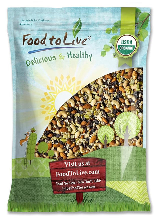 Organic Raw Seeds, Nuts and Raisins Mix, 8 Pounds — Raw and Non-GMO Trail Mix Contains Walnuts, Almonds, Cashews, Hazelnuts, and Raisins. Vegan Superfood Snack, Kosher, No Added Sugar and Oil, Bulk