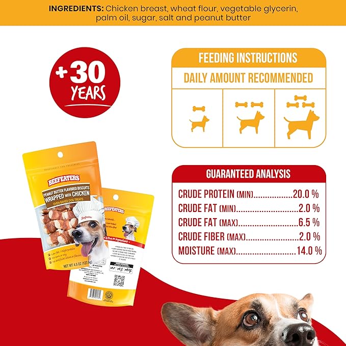 Beefeaters Peanut Butter Biscuits Wrapped with Chicken, 40oz – Dog Treat. Oven-Baked with Real Chicken, No Artificial Ingredients, Dental Benefits, Ideal for Training & All Dog Sizes