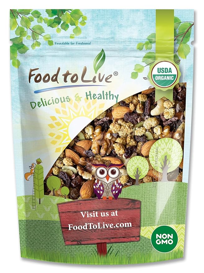Food to Live - Organic Snack Wise Trail Mix, 4 Pounds — Raw, Non-GMO, Mix Contains Cacao Nibs, Raisins, Almonds, Cashews, Walnuts, Mulberries, Pumpkin Seeds. Vegan, Kosher, No Added Sugar, Bulk