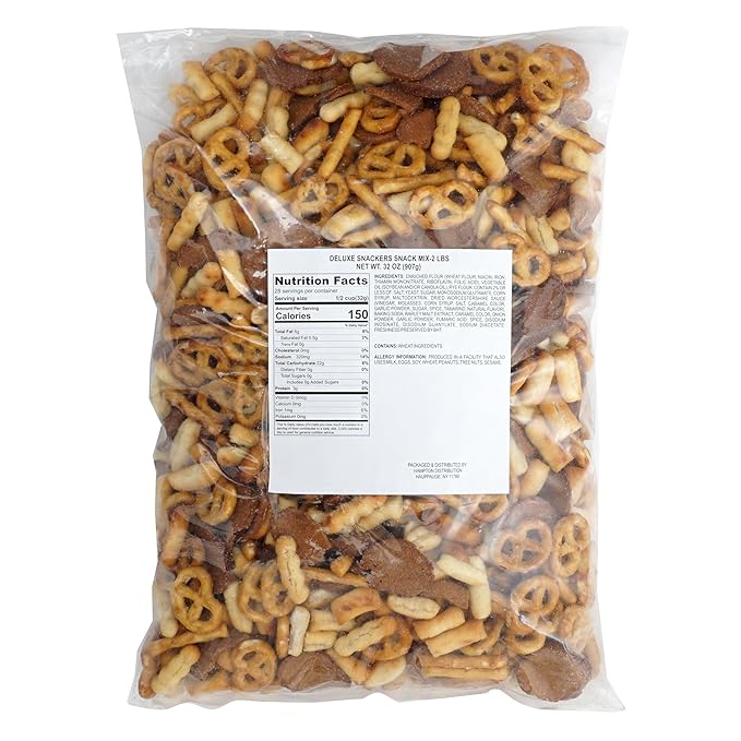 Deluxe Snack Mix, 2 Pound Bulk Bag, Rye Bread Chips, Pretzels, Sesame & Regular Bread Sticks, Hampton Distribution