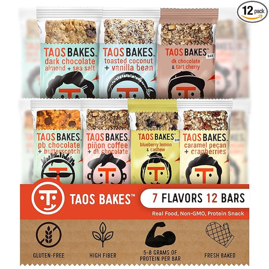 Taos Bakes - Variety Pack - Breakfast Bars - High Protein and High Fiber packed Granola Bars - Gluten Free & Non-GMO - Healthy Snacks for Adults & Kids – Trail Mix Bars - 12 Pack, 1.8oz ea