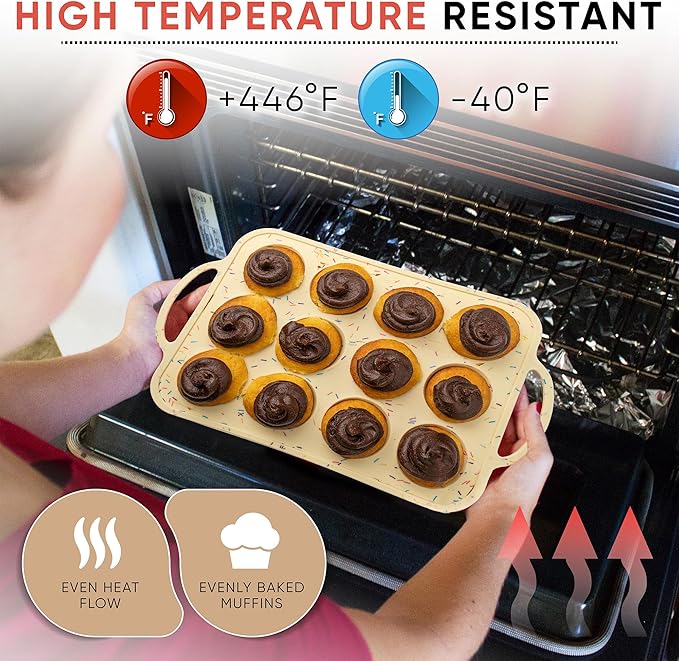 BAKE BOSS Silicone Mini Muffin Pan 12 Count – Non-Stick Muffin Pans for Baking, BPA-Free Silicone Cupcake Pans for Baking, Easy Release, Metal Handles, Oven & Dishwasher Safe