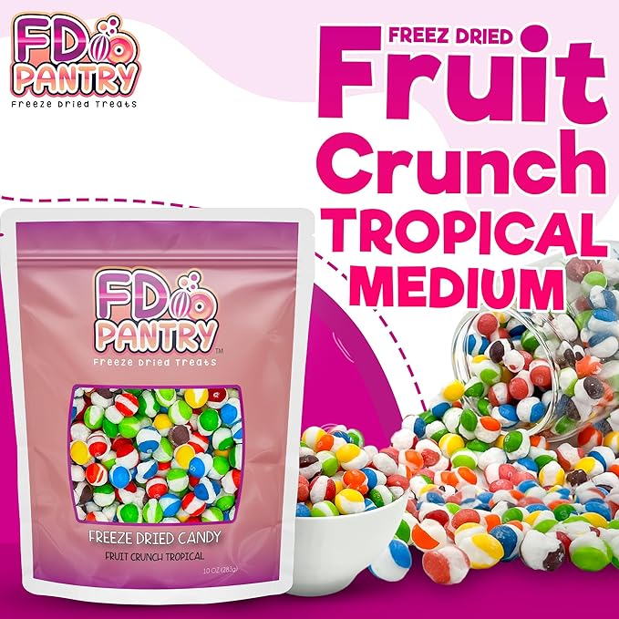 Fruit Crunch Tropical Freeze-Dried Candy, 10 oz, Exotic Fruit Flavors, Large Pouch, Ideal Gift Snack Treat