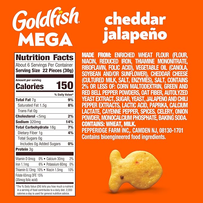 Goldfish Mega Bites Cheddar Jalapeño Crackers, 5.9 Oz Bag