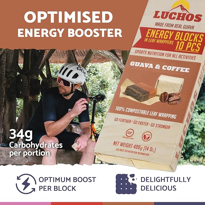 LUCHOS Energy Blocks - Guava & Coffee, 10 x 400 g | Colombian On-the-Go Sports Nutrition for Running, Cycling & Hiking | A Natural Alternative to Bars & Gels | Vegan, Gluten Free & Easy to Digest