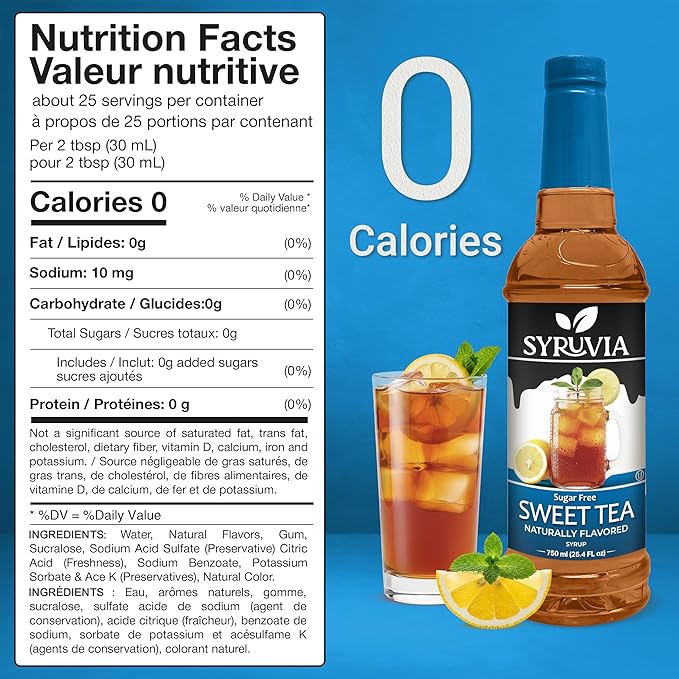 Syruvia Sugar Free Sweet Tea Flavored Syrup for Drinks, Cocktails, Lemonades, Iced Teas and Desserts – 25.4 fl oz