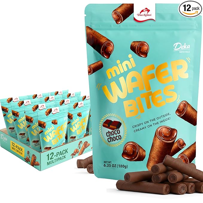Deka Choco Choco Matcha Mini Wafer Bites, 7oz (Pack of 12) Chocolate Creme Filled Rolled Wafers