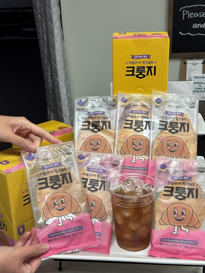K FOOD KOREAN FOOD Flat Croissant Himalayan Pink Salt – Bulk Pack (30 Count), Crispy Croissant Snack with 26.43% Natural Butter, Individually Wrapped for Freshness & Convenience, 크룽지, 히말라야 핑크솔트