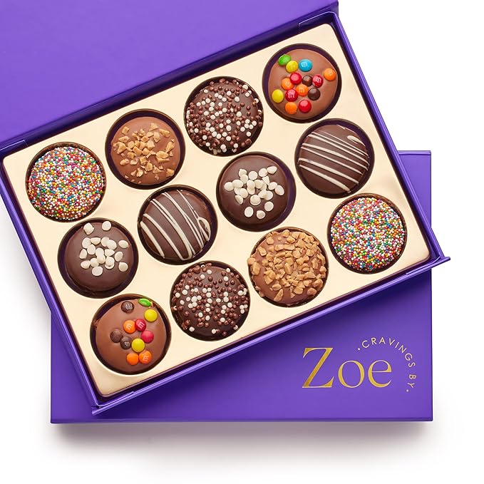 CRAVINGS BY ZOE Gourmet Chocolate Covered Cookie Gift Box | 12 Count | Kosher Gourmet Belgian Chocolate Treats Food Gift Basket | Birthday Gifts for Women & Men Mom Dad Husband Wife Kids