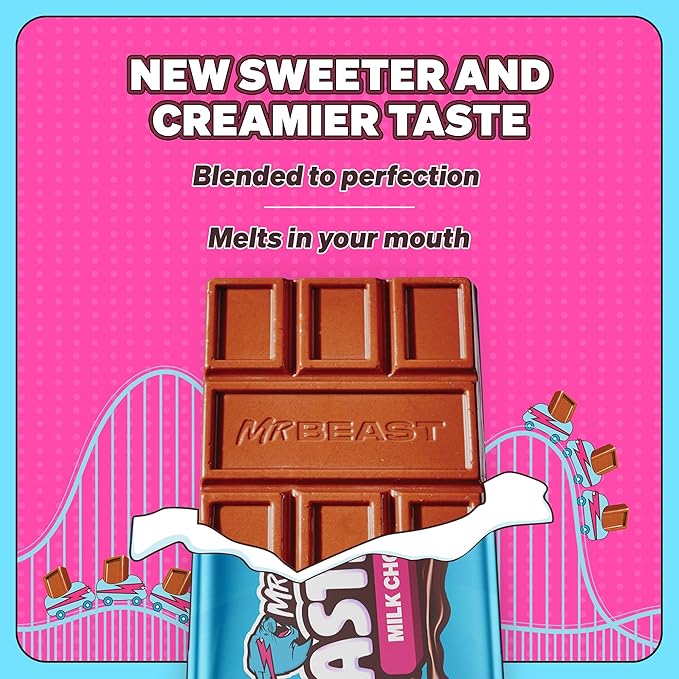 Feastables MrBeast Milk Chocolate Chocolate Bar, Full Size Bar for Adults & Kids, Candy Bars, Snacks, Gifts, or Dessert, Sweet & Creamy Fairtrade Cocoa, 1.24 Oz Each, 24 Count