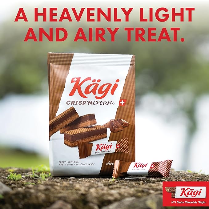 Swiss Milk Chocolate Mousse Filled Wafers by Kägi, Individually Wrapped Snacks, Chocolate Gift, Kägi Crisp'n Cream, Choco Cream, 2-Pack, 88g Bags