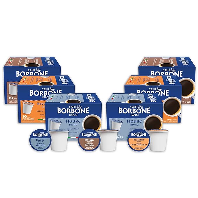 Caffè Borbone Variety Pack Coffee Pods (60 Count) – House, Breakfast & Italian Roast Blends for a Smooth, Bold & Balanced Brew – Single Serve Coffee Pods Compatible with K-Cup Brewers