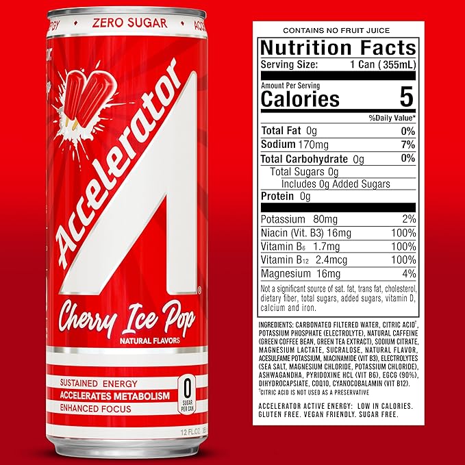 Accelerator Energy Drink, Ultimate Variety Pack 12oz can (12 pack), Zero Sugar, Sustained Energy from 100% Natural Caffeine (200mg from Green Coffee Bean & Green Tea extract)