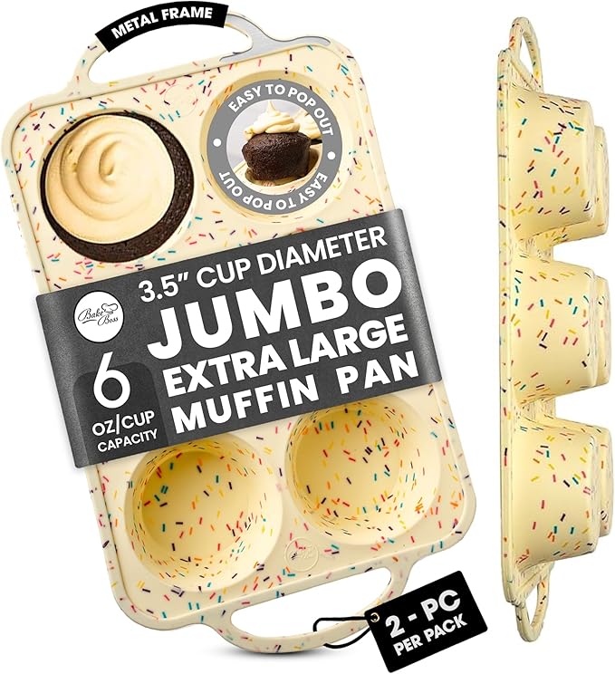 BAKE BOSS 2-Pack Confetti Jumbo Silicone Muffin Pans for Baking – 6-Cup Nonstick Silicone Cupcake Pan – Heavy-Duty Large Cupcake Pan, BPA-Free, Easy-Release, Oven & Dishwasher Safe