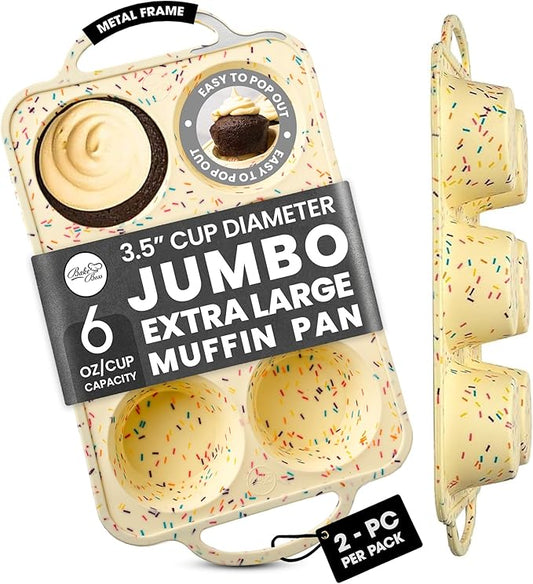 BAKE BOSS 2-Pack Confetti Jumbo Silicone Muffin Pans for Baking – 6-Cup Nonstick Silicone Cupcake Pan – Heavy-Duty Large Cupcake Pan, BPA-Free, Easy-Release, Oven & Dishwasher Safe