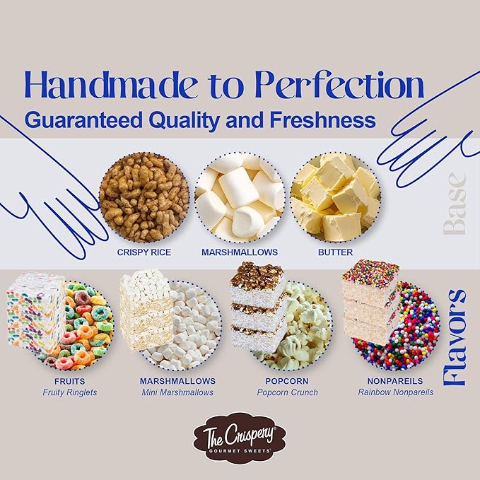 The Crispery Crispycakes – Jumbo Size Pack of 12 Individually Wrapped Assorted Flavor Gourmet Marshmallow Rice Crispycakes, always soft and gooey, packed with fresh ingredients. Made in the USA.